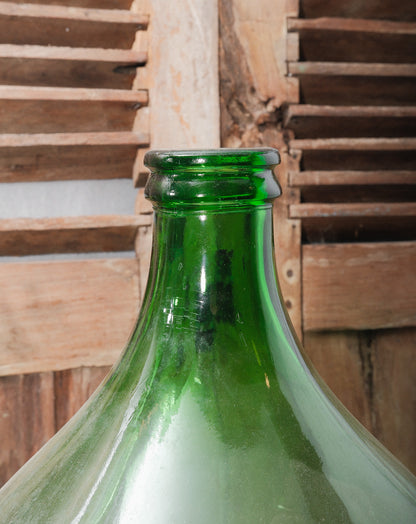 Vintage European Hand Blown Green Glass Demijohn Wine Vessel