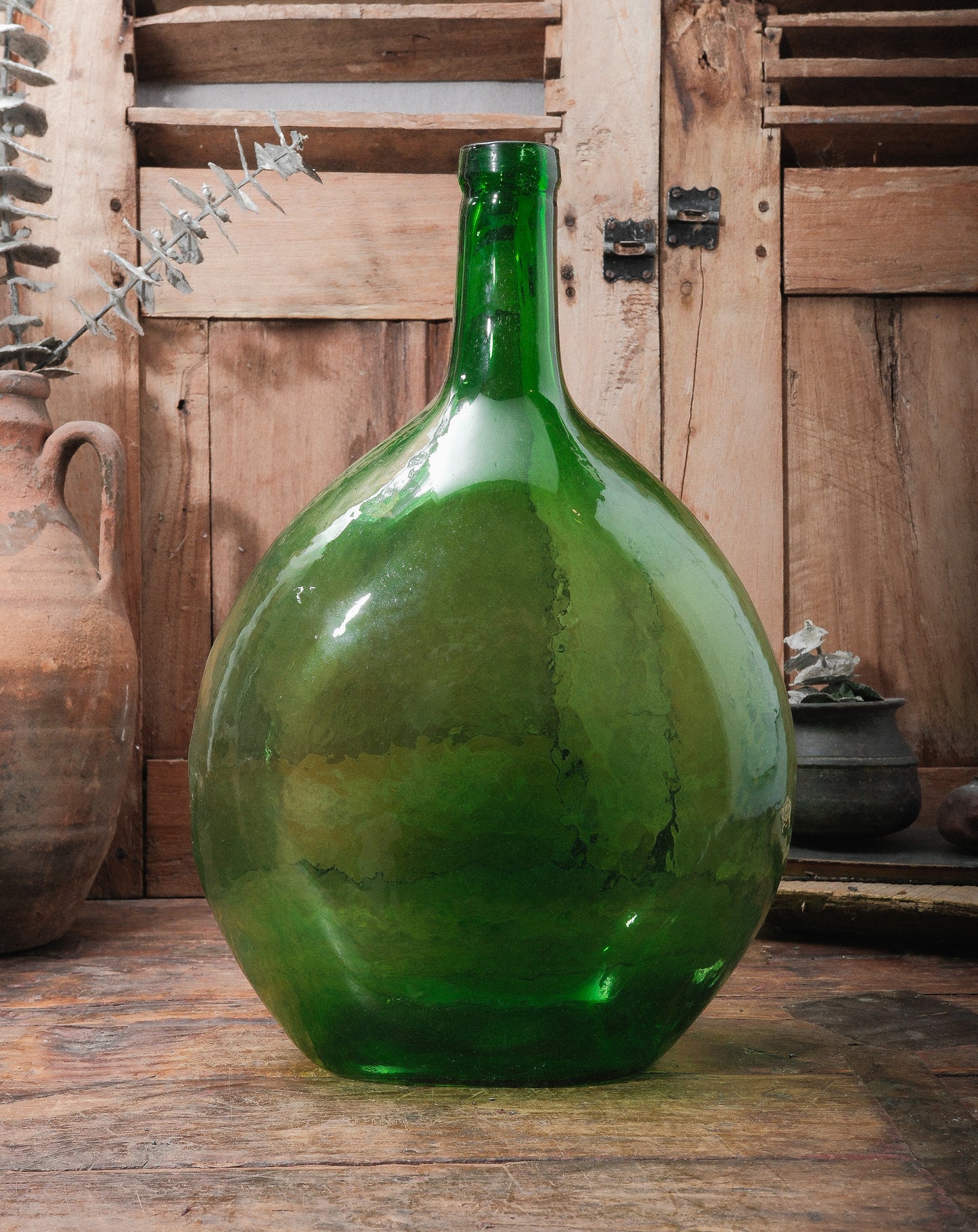 Green Glass Demijohn Wine Vessel