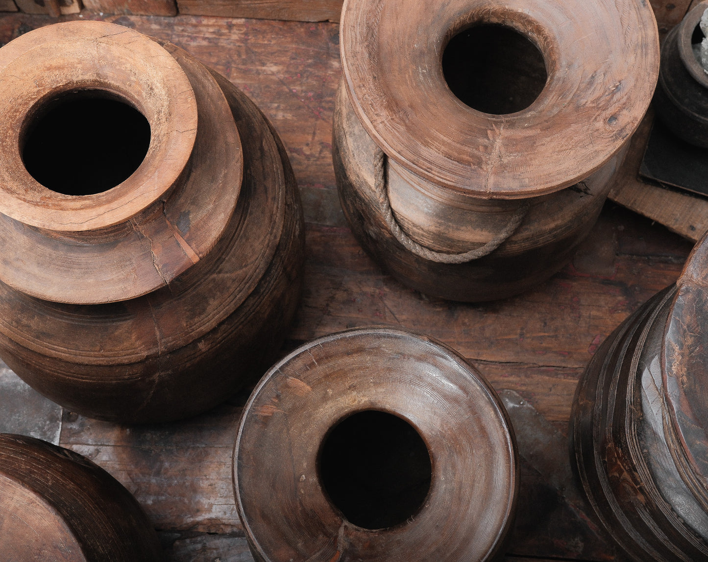 Vintage Indian Hand-Carved Wooden Pot