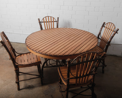 Rustic Amish Hickory Adirondack-Style Round Dining Table & Chair Set