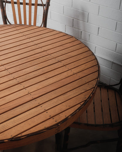 Rustic Amish Hickory Adirondack-Style Round Dining Table & Chair Set