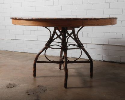 Rustic Amish Hickory Adirondack-Style Round Dining Table & Chair Set