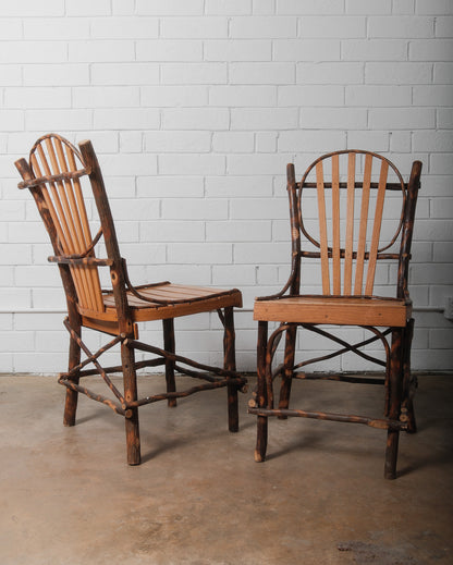 Rustic Amish Hickory Adirondack-Style Round Dining Table & Chair Set