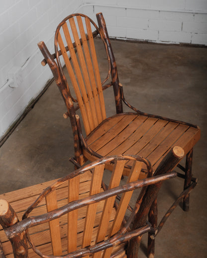 Rustic Amish Hickory Adirondack-Style Round Dining Table & Chair Set