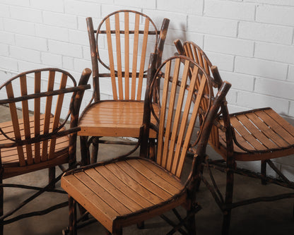 Rustic Amish Hickory Adirondack-Style Round Dining Table & Chair Set