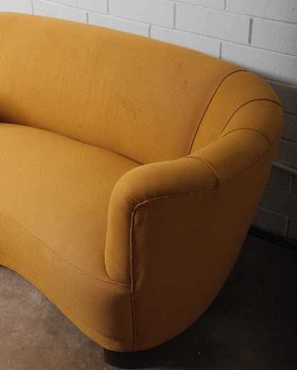 Yellow Danish Curved Banana Sofa 1940s