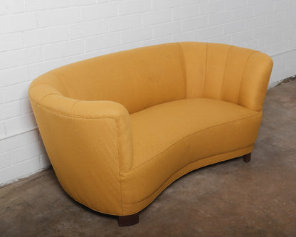 Yellow Danish Curved Banana Sofa 1940s