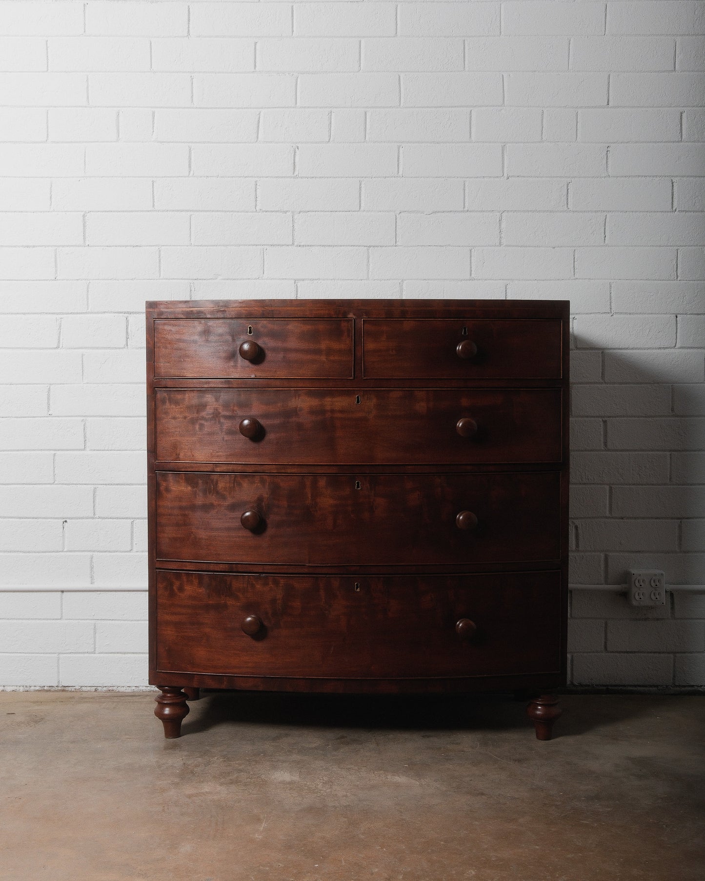 Antique 19th-Century Bow-Front Solid Mahogany Chest of Drawers