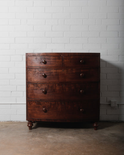 Antique 19th-Century Bow-Front Solid Mahogany Chest of Drawers