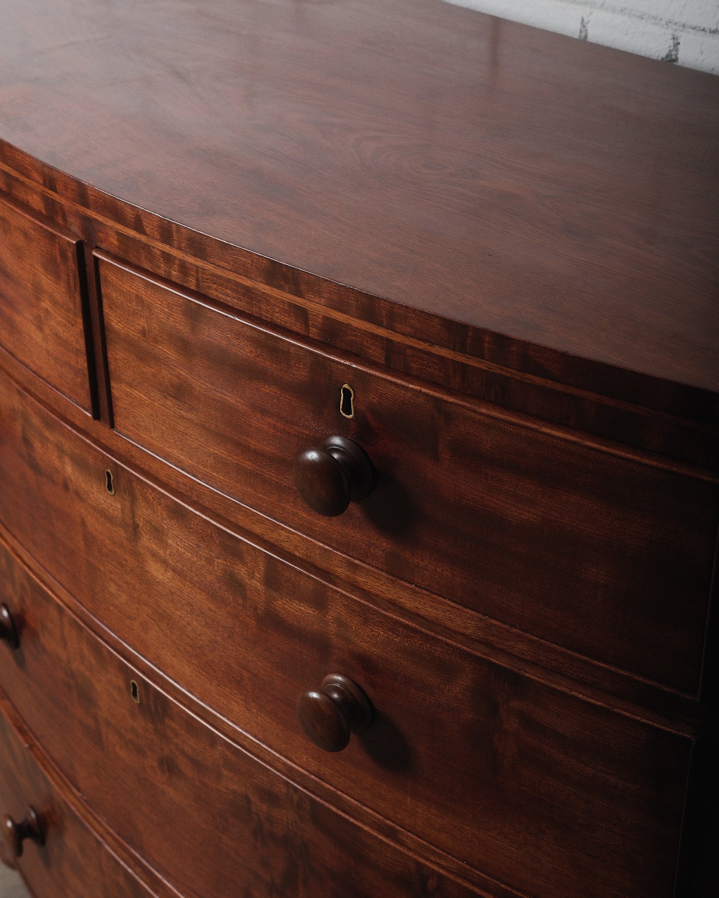 Antique 19th-Century Bow-Front Solid Mahogany Chest of Drawers