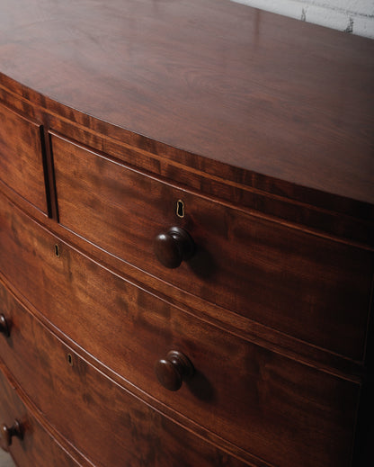 Antique 19th-Century Bow-Front Solid Mahogany Chest of Drawers