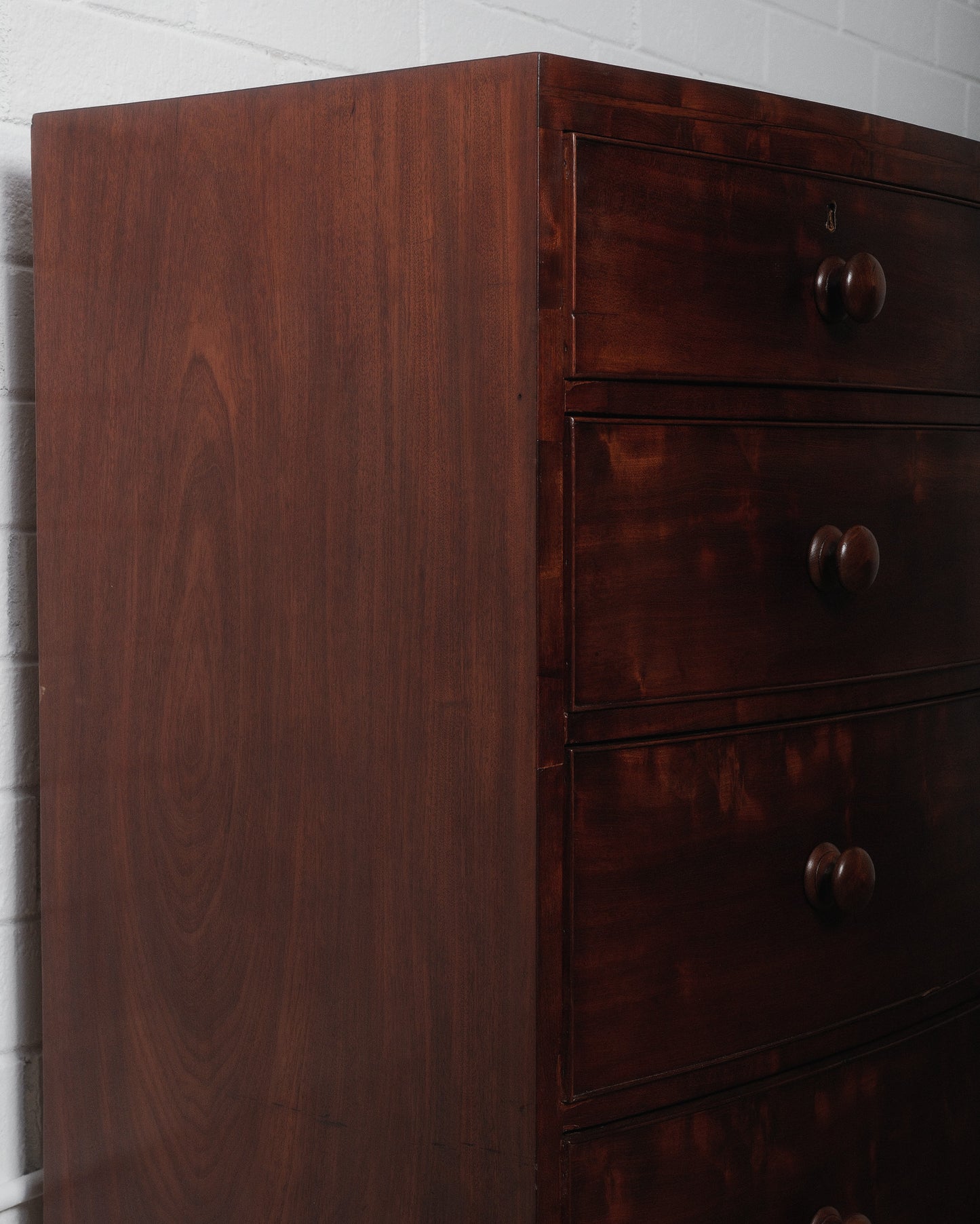 Antique 19th-Century Bow-Front Solid Mahogany Chest of Drawers