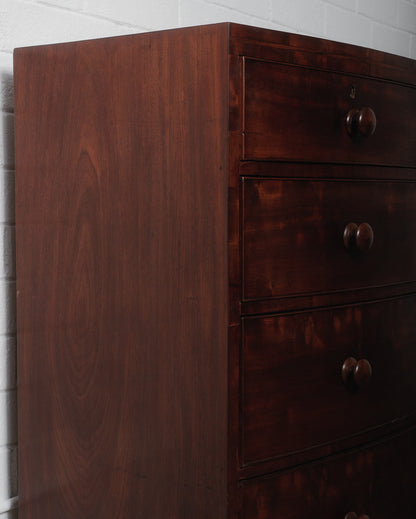 Antique 19th-Century Bow-Front Solid Mahogany Chest of Drawers