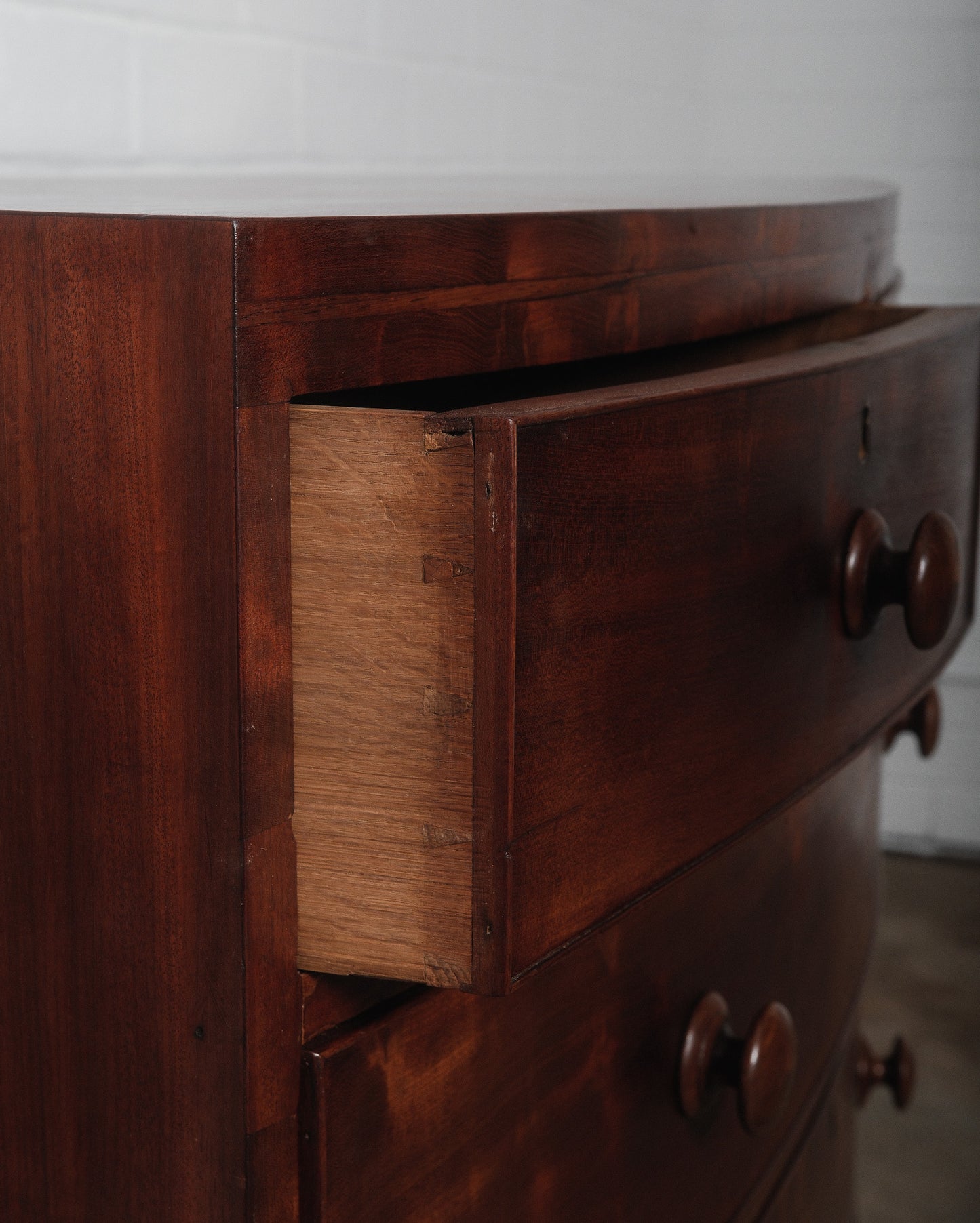Antique 19th-Century Bow-Front Solid Mahogany Chest of Drawers