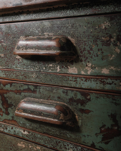 Rustic Industrial Aged Patina Wooden Desk with Metal Accents