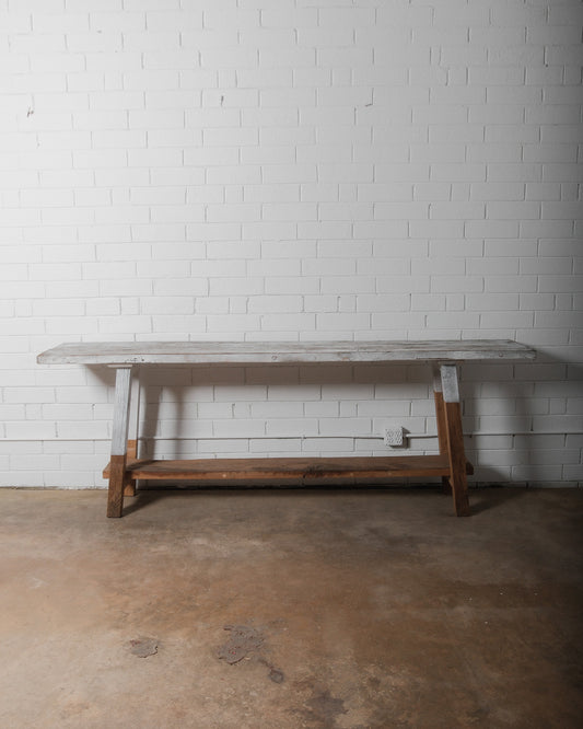 Rustic Vintage Console Table with Distressed Whitewashed Finish