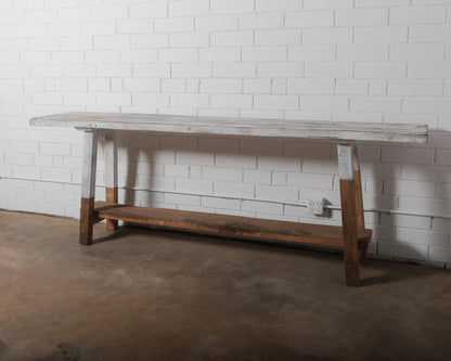 Rustic Vintage Console Table with Distressed Whitewashed Finish