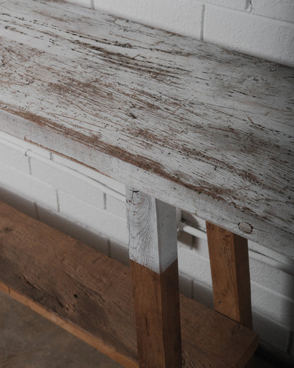 Rustic Vintage Console Table with Distressed Whitewashed Finish