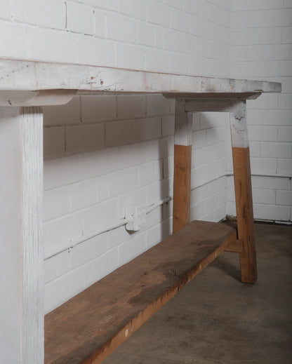 Rustic Vintage Console Table with Distressed Whitewashed Finish