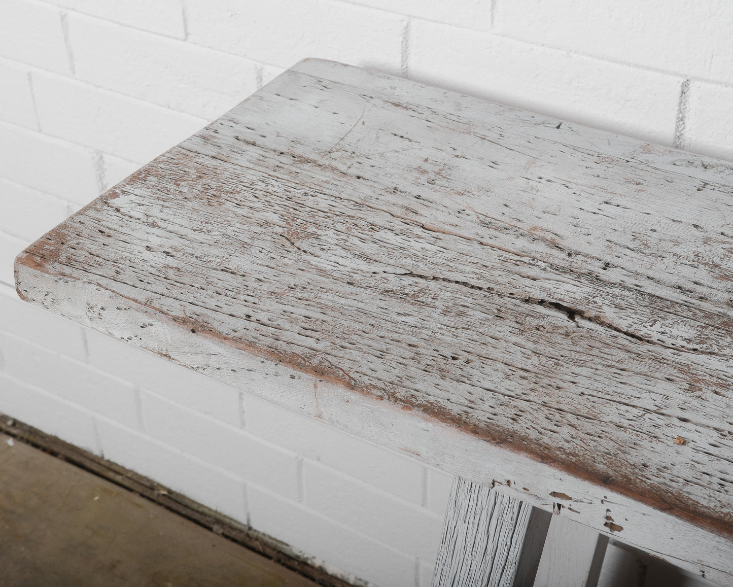 Rustic Vintage Console Table with Distressed Whitewashed Finish