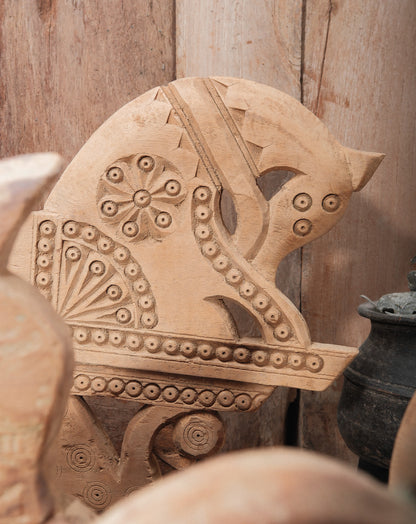 Vintage Hand-Carved Wooden Horse Sculpture on Stand | Folk Art Tribal Decor | Rustic Primitive Accent
