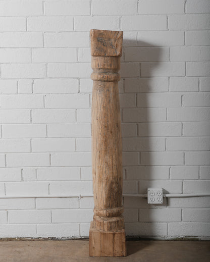 Hand-Carved Teak Wood Column with Distressed Patina