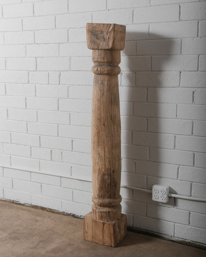 Hand-Carved Teak Wood Column with Distressed Patina
