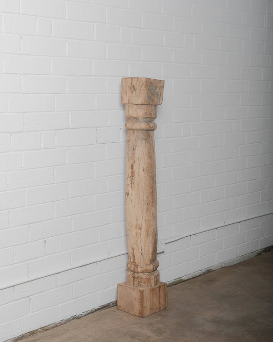Hand-Carved Teak Wood Column with Distressed Patina