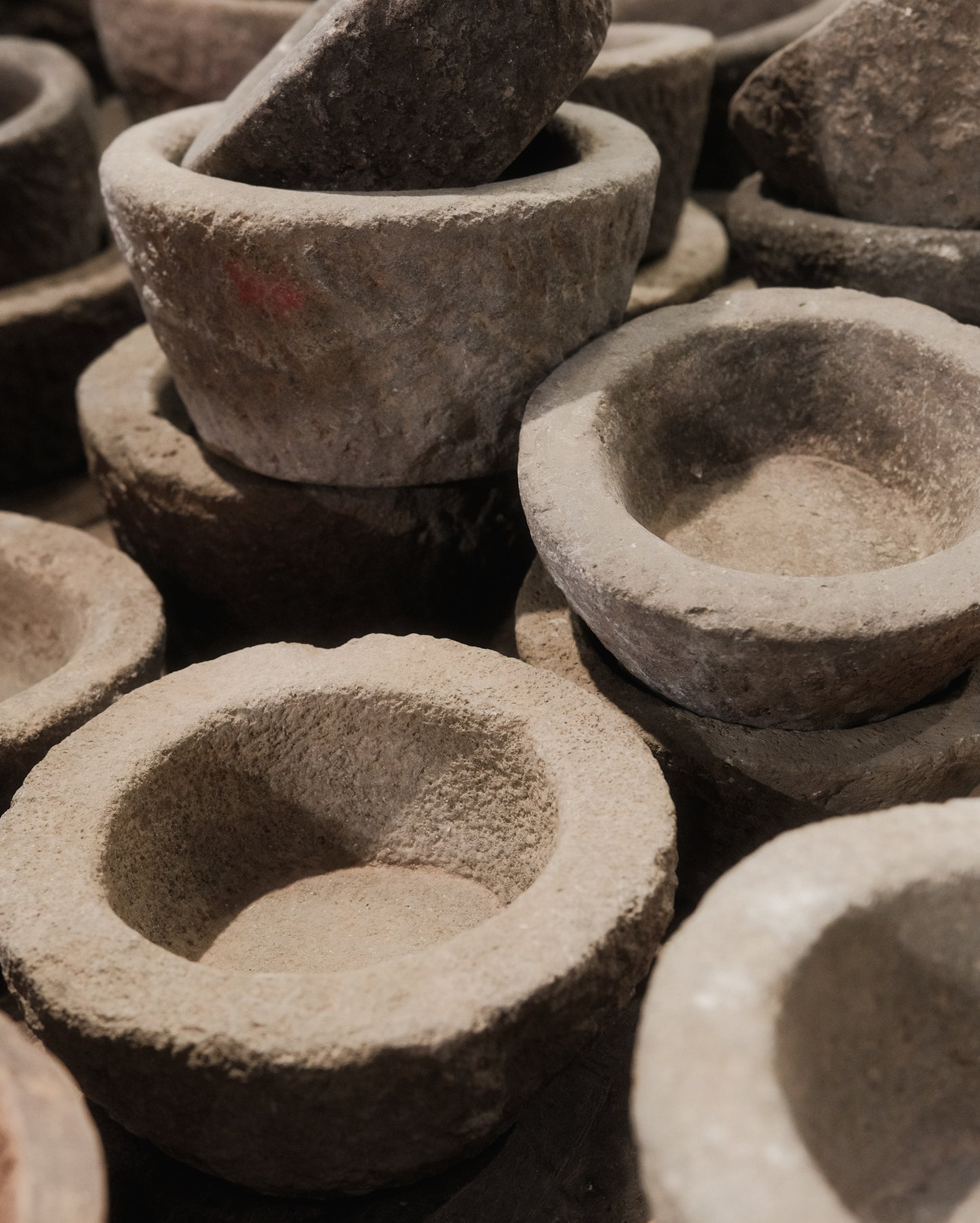 Hand-Carved Stone Mortar Bowls