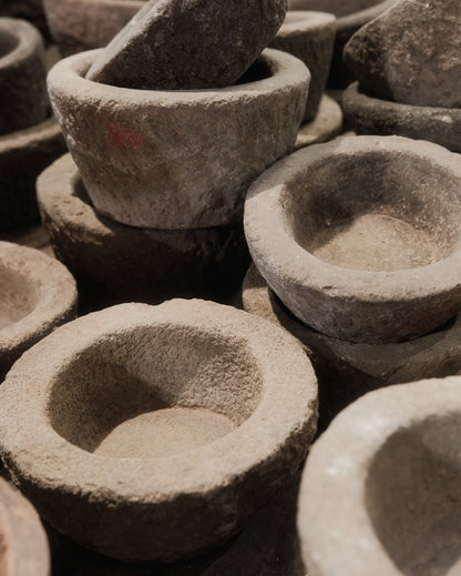 Hand-Carved Stone Mortar Bowls