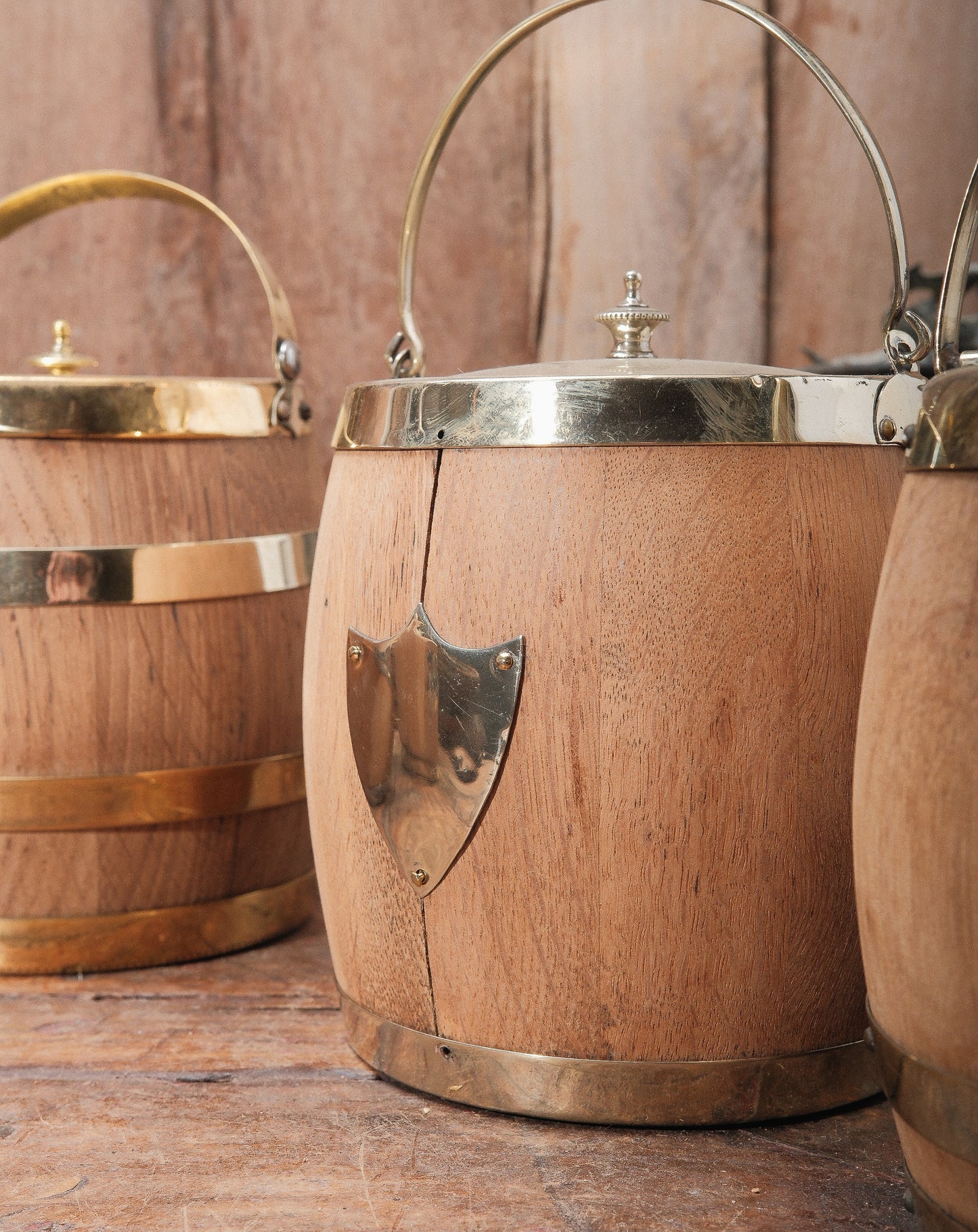 Vintage English Oak Biscuit Barrel
