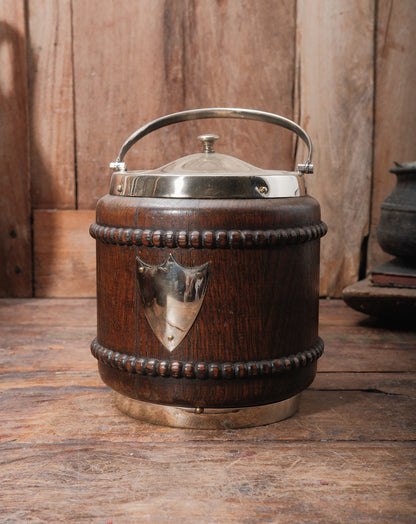 Vintage English Oak Biscuit Barrel