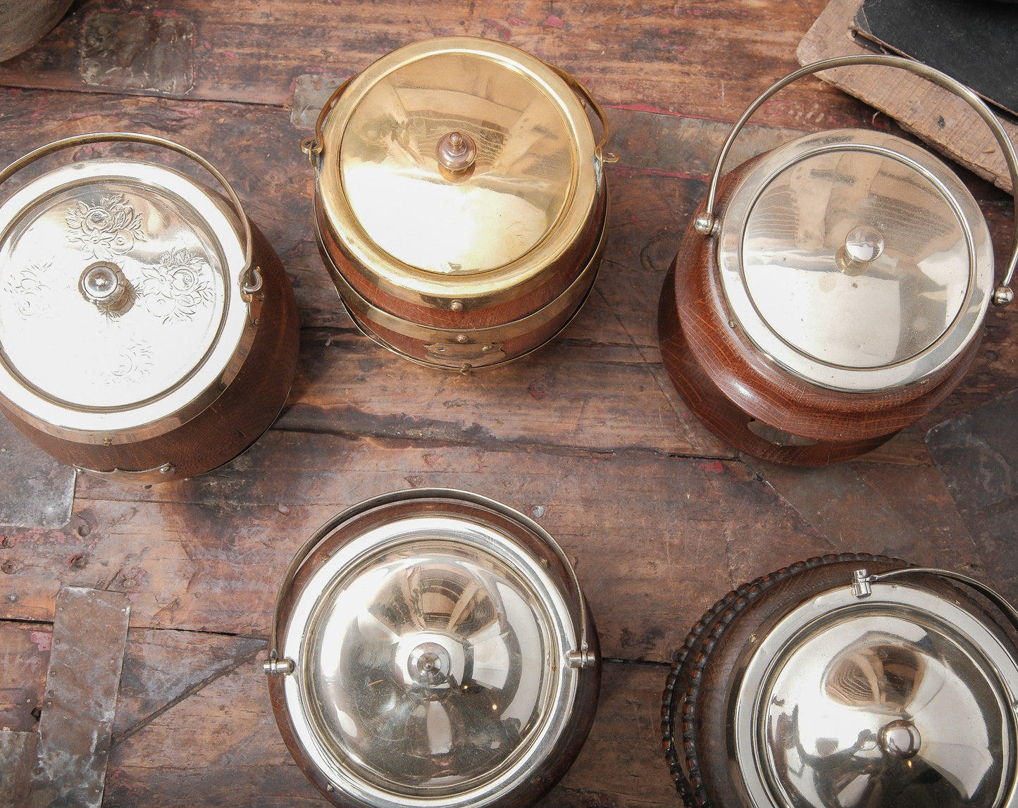 Vintage English Oak Biscuit Barrel