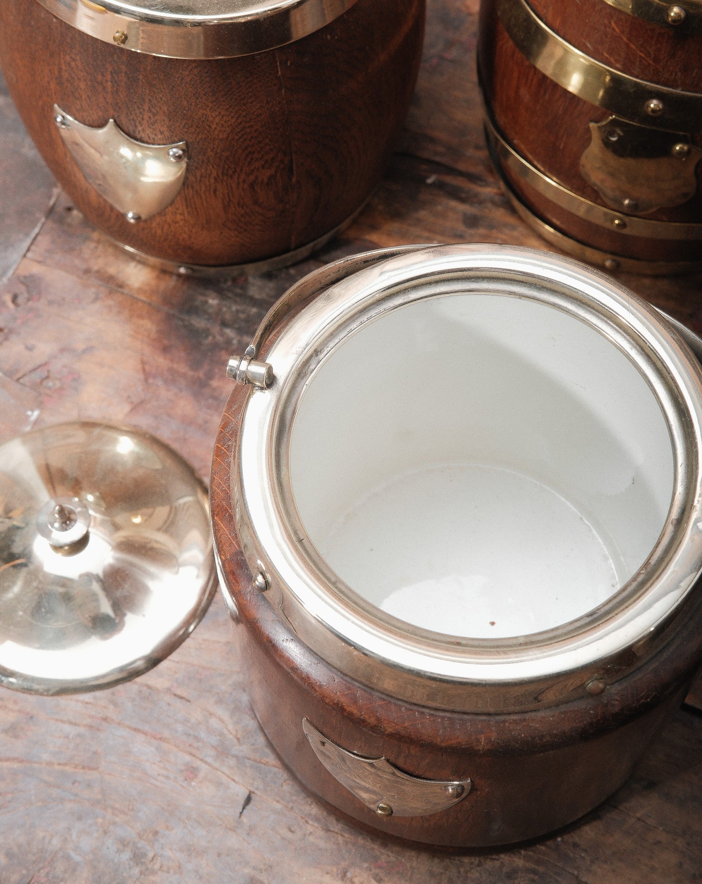 Vintage English Oak Biscuit Barrel