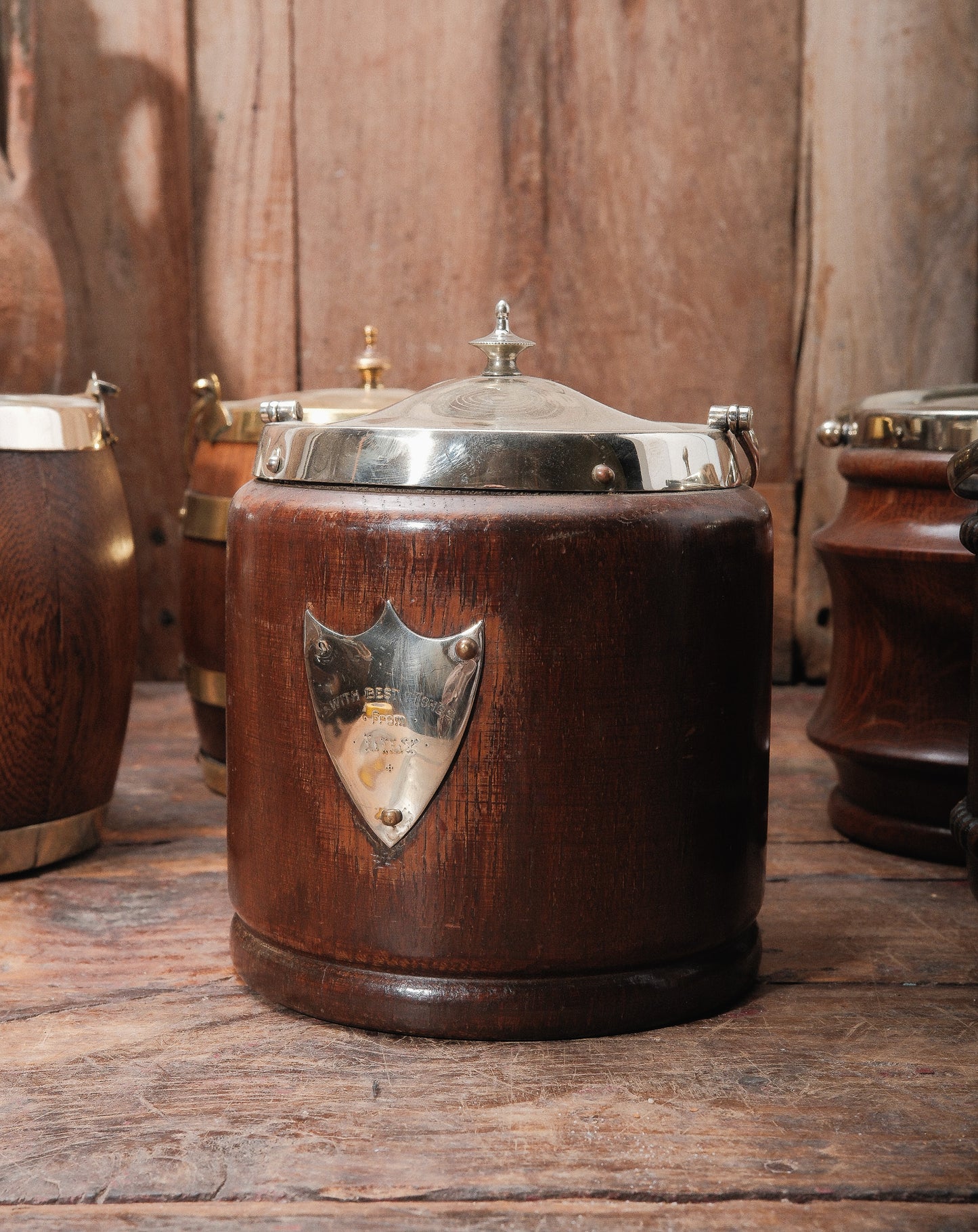 Vintage English Oak Biscuit Barrel