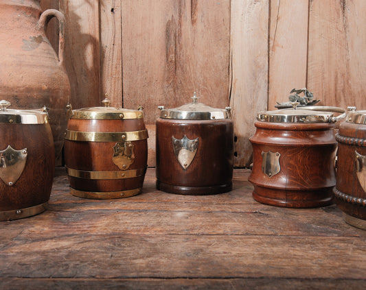 Vintage English Oak Biscuit Barrel