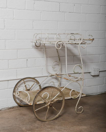 Early 20th Century French Wrought Iron & Mesh Bar Cart