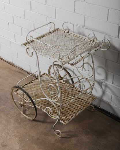 Early 20th Century French Wrought Iron & Mesh Bar Cart