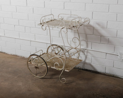 Early 20th Century French Wrought Iron & Mesh Bar Cart