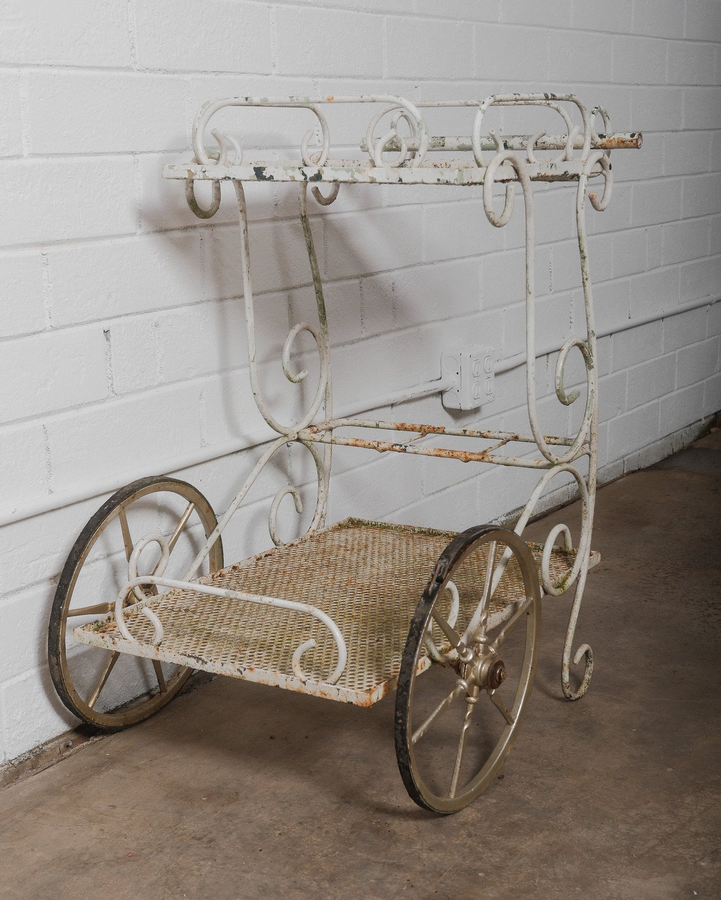 Early 20th Century French Wrought Iron & Mesh Bar Cart