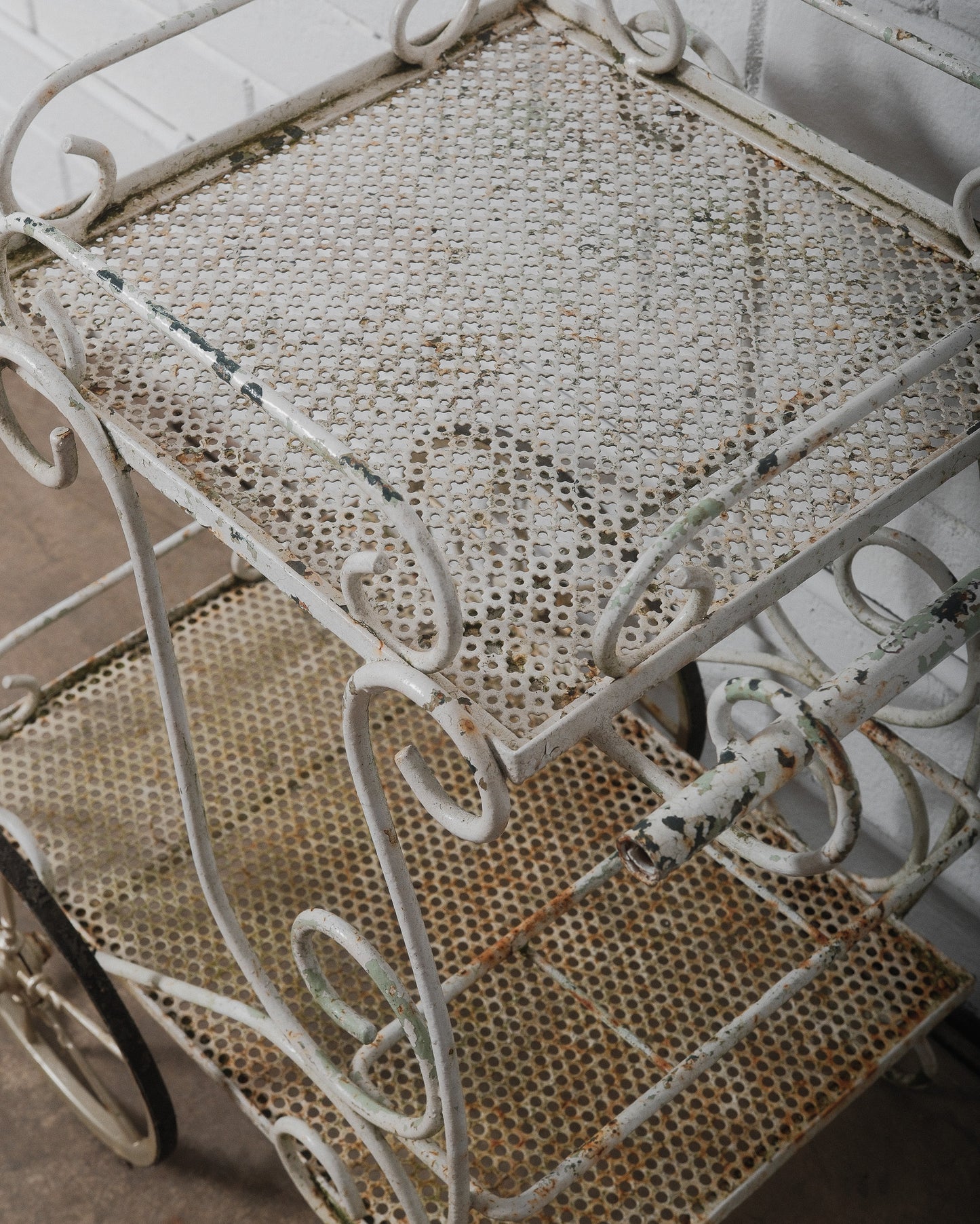 Early 20th Century French Wrought Iron & Mesh Bar Cart