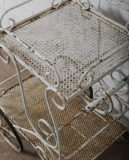 Early 20th Century French Wrought Iron & Mesh Bar Cart