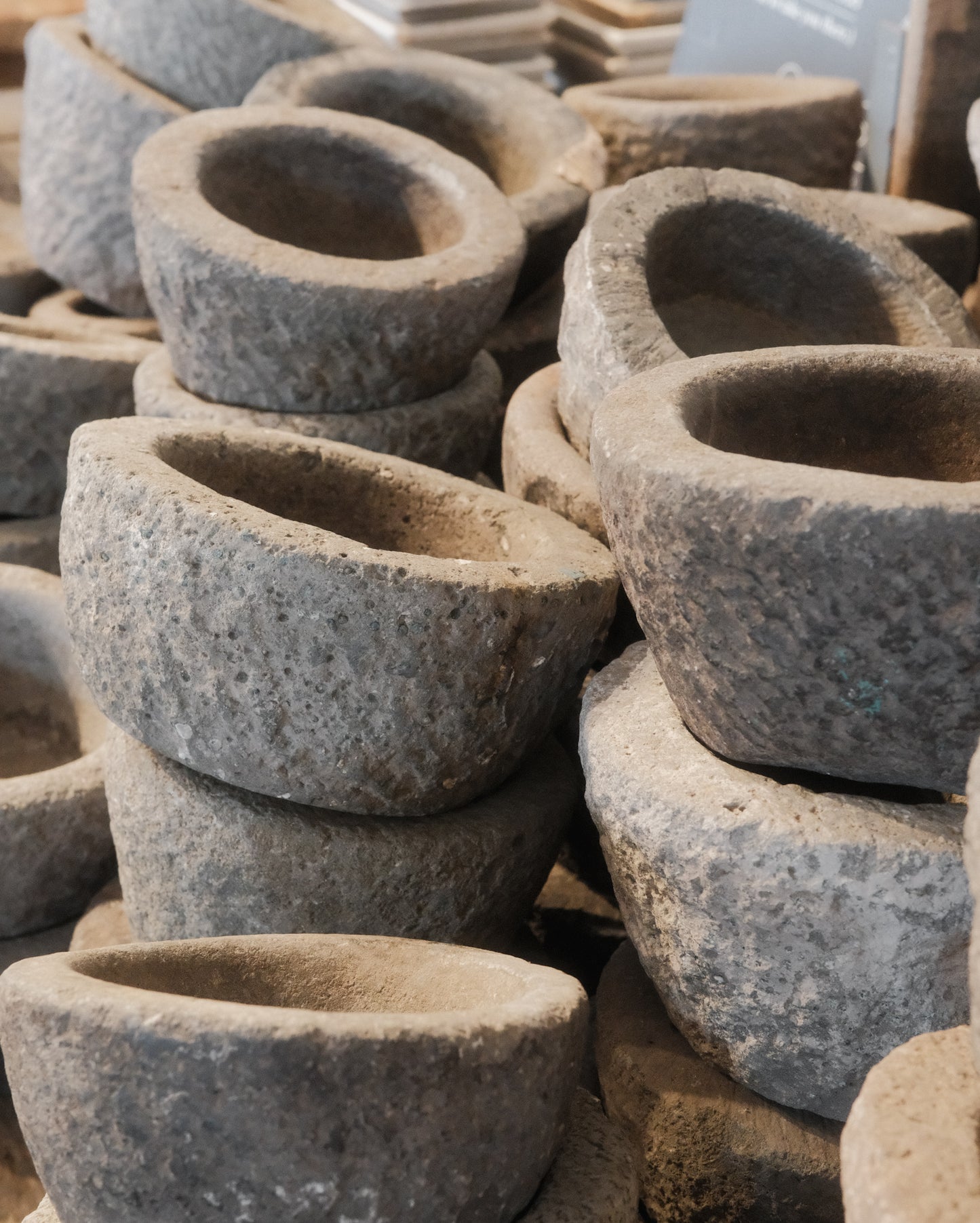 Hand-Carved Stone Mortar Bowls