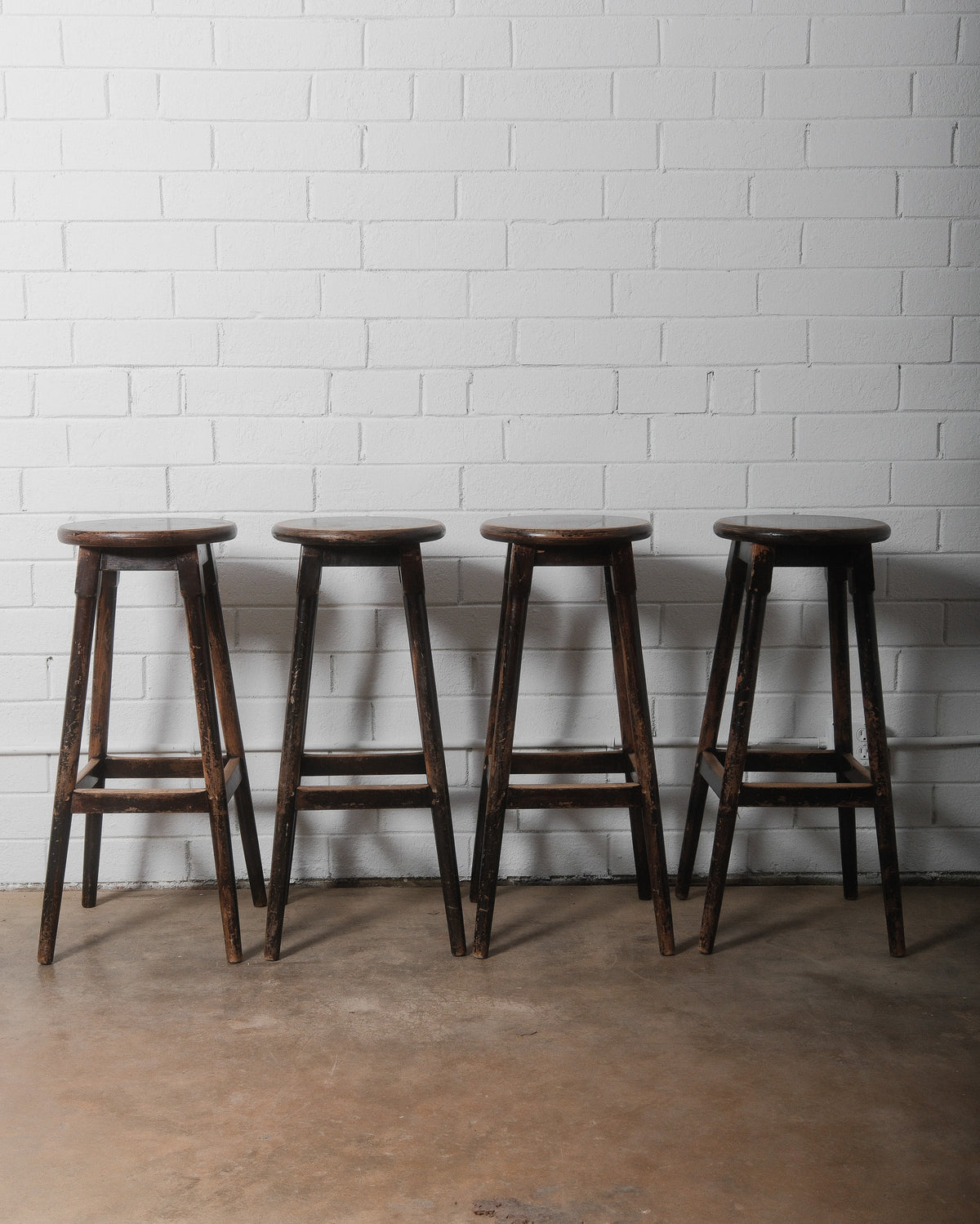 Set of Four Vintage Wooden Bar Stools