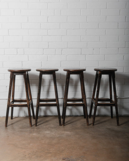 Set of Four Vintage Wooden Bar Stools