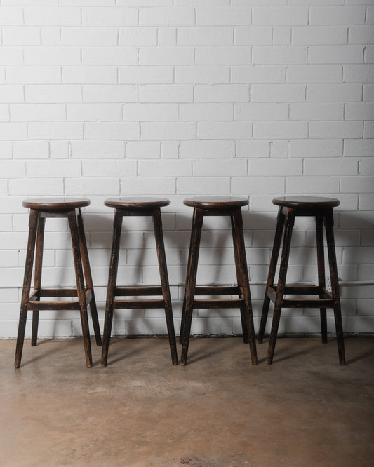 Set of Four Vintage Wooden Bar Stools
