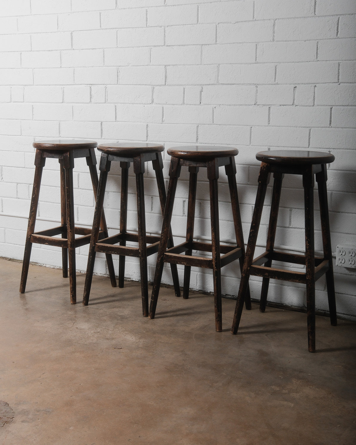 Set of Four Vintage Wooden Bar Stools