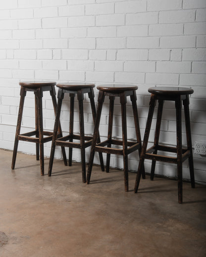 Set of Four Vintage Wooden Bar Stools