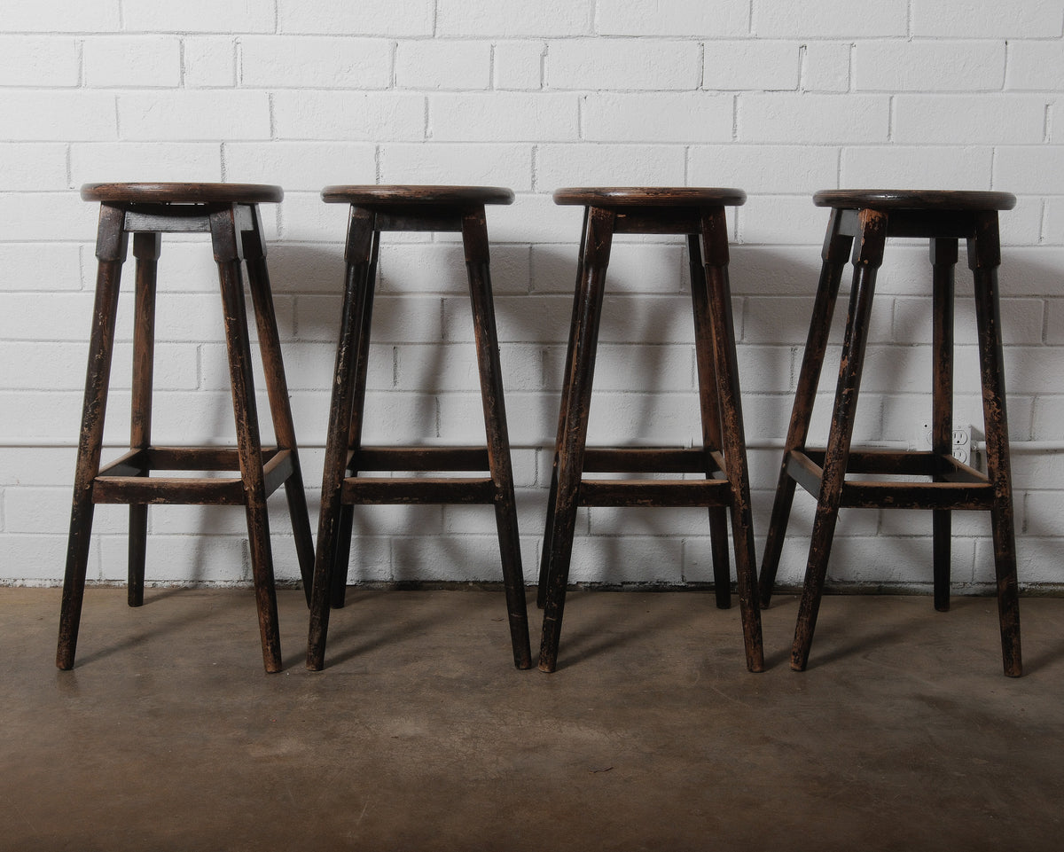 Set of Four Vintage Wooden Bar Stools