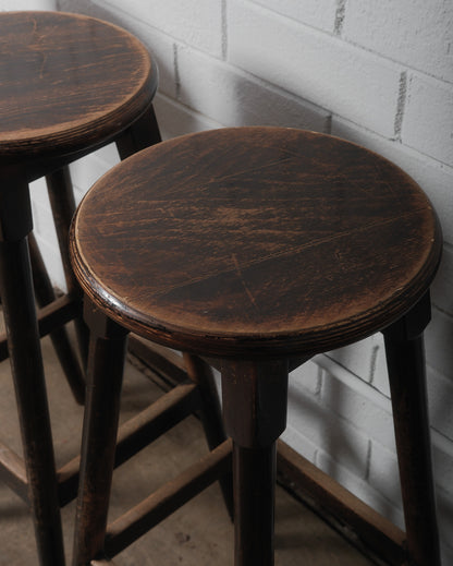 Set of Four Vintage Wooden Bar Stools